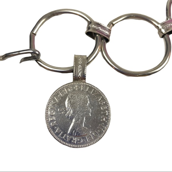Vintage British Silver Elizabeth Coin Money Chain Circle Waist Belt Boho Grunge - Picture 2 of 6